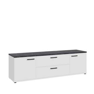 Tv-benk Saltwater 170x51 cm - hvit matt - marmor - hvit høyglans