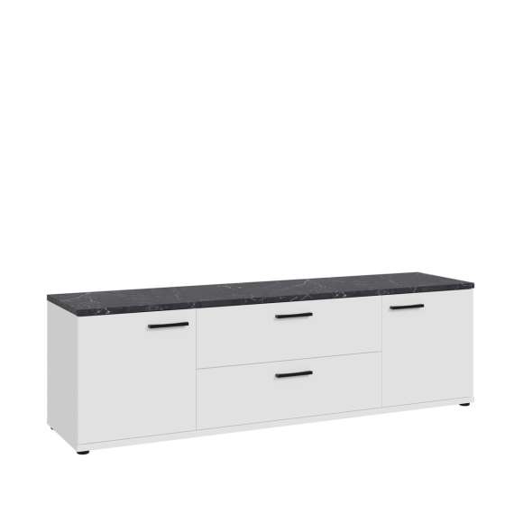 Tv-benk Saltwater 170x51 cm - hvit matt - marmor - hvit høyglans