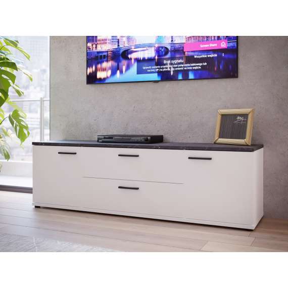 Tv-benk Saltwater 170x51 cm - hvit matt - marmor - hvit høyglans