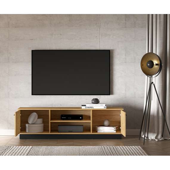 Tv-benk Modesto - 170x49 cm - eik stille - svart matt - 2 dører