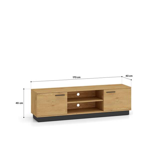 Tv-benk Modesto - 170x49 cm - eik stille - svart matt - 2 dører