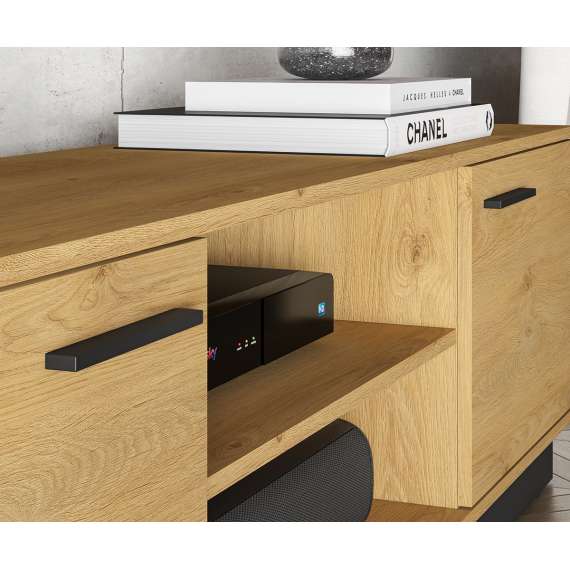 Tv-benk Modesto - 170x49 cm - eik stille - svart matt - 2 dører