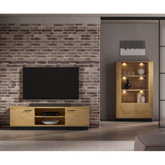 Tv-benk Modesto - 170x49 cm - eik stille - svart matt - 2 dører