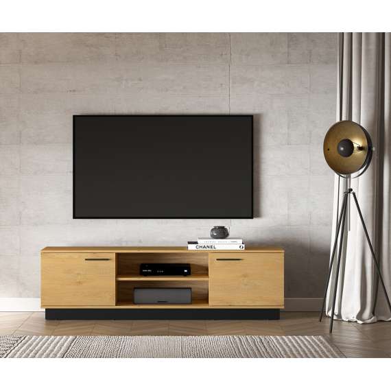 Tv-benk Modesto - 170x49 cm - eik stille - svart matt - 2 dører