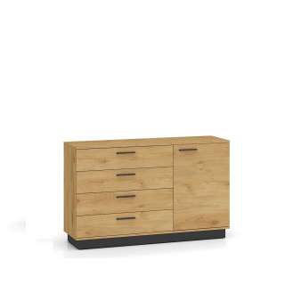 Skjenk Modesto - 138x86 cm - eik stille - svart matt - 1 dør - 4 skuffer