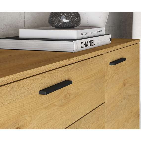 Skjenk Modesto - 138x86 cm - eik stille - svart matt - 1 dør - 4 skuffer