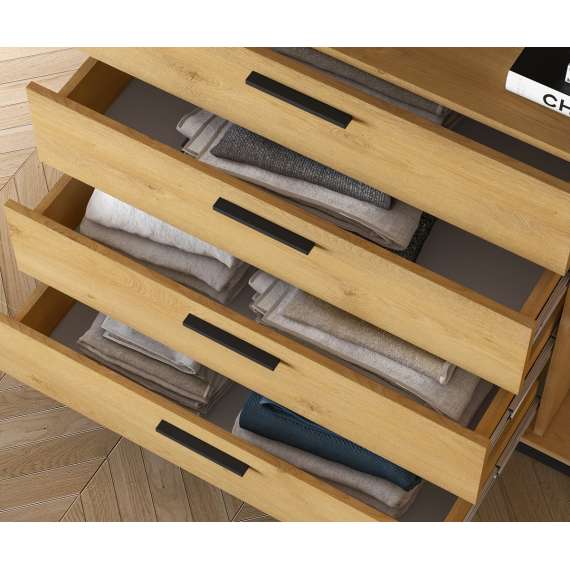 Skjenk Modesto - 138x86 cm - eik stille - svart matt - 1 dør - 4 skuffer