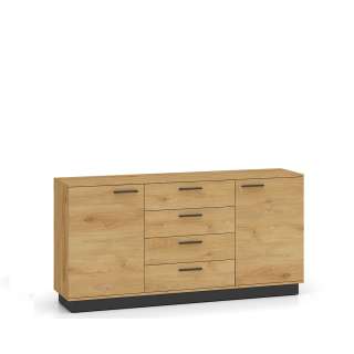 Skjenk Modesto - 170x86 cm - eik stille - svart matt - 2 dører - 4 skuffer