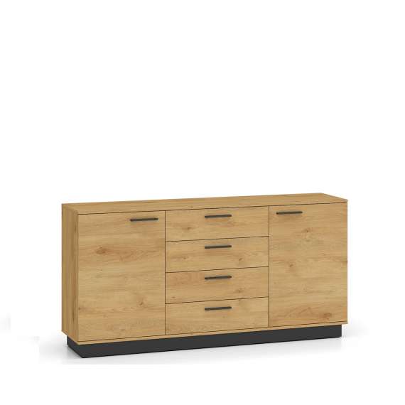 Skjenk Modesto - 170x86 cm - eik stille - svart matt - 2 dører - 4 skuffer