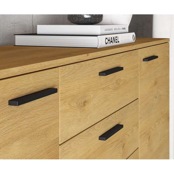 Skjenk Modesto - 170x86 cm - eik stille - svart matt - 2 dører - 4 skuffer