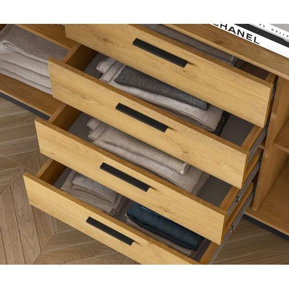 Skjenk Modesto - 170x86 cm - eik stille - svart matt - 2 dører - 4 skuffer