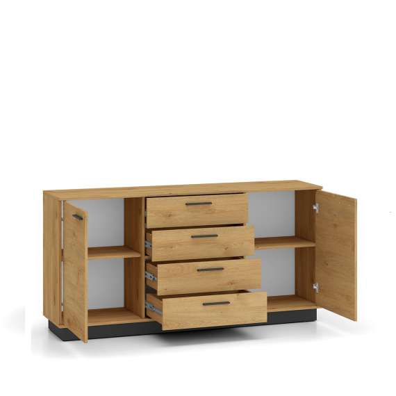 Skjenk Modesto - 170x86 cm - eik stille - svart matt - 2 dører - 4 skuffer