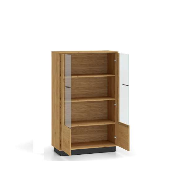 Vitrineskap Modesto - 92x149 cm - eik stille - svart matt - 2 dører