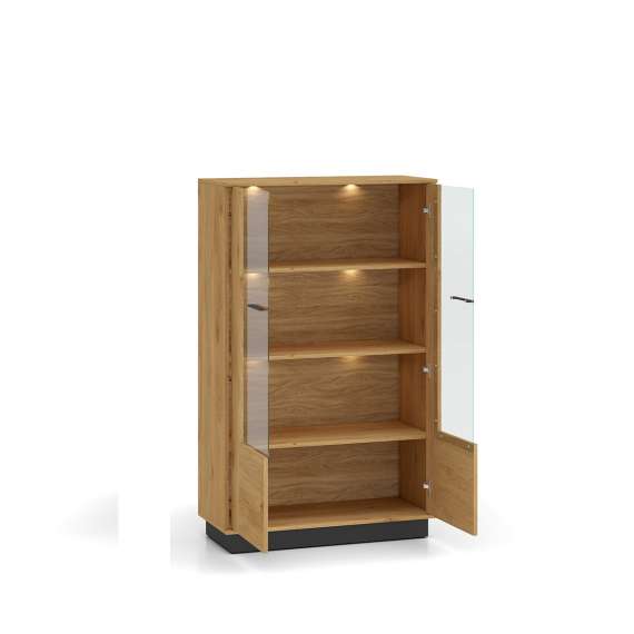 Vitrineskap Modesto - 92x149 cm - eik stille - svart matt - 2 dører