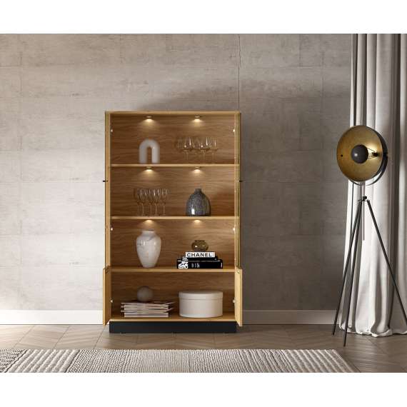 Vitrineskap Modesto - 92x149 cm - eik stille - svart matt - 2 dører