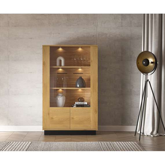 Vitrineskap Modesto - 92x149 cm - eik stille - svart matt - 2 dører