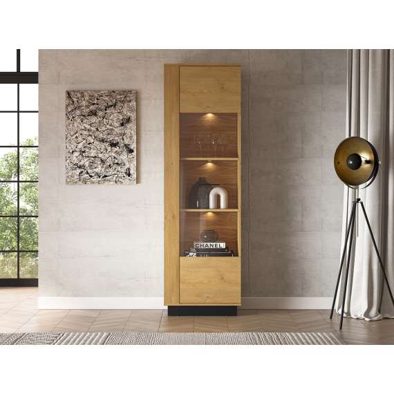 Vitrineskap Modesto - 60x196 cm - eik stille - svart matt - 1 dør