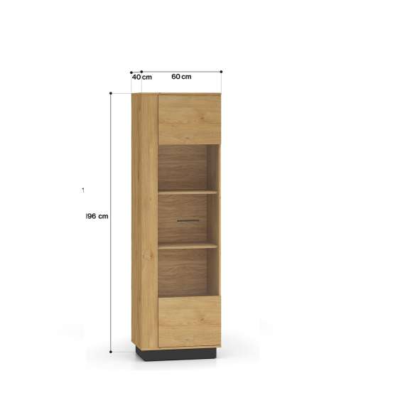 Vitrineskap Modesto - 60x196 cm - eik stille - svart matt - 1 dør