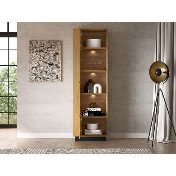 Vitrineskap Modesto - 60x196 cm - eik stille - svart matt - 1 dør