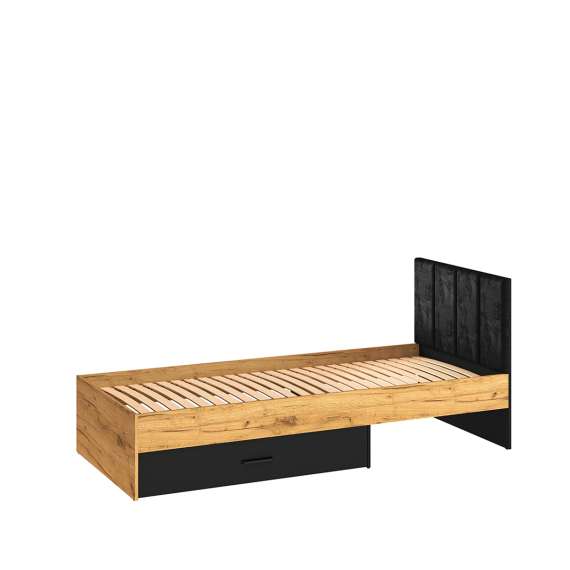 Seng Colt 90x200 cm - eik craft gold - svart matt - oppbevaringsskuff