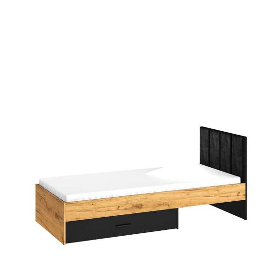 Seng Colt 90x200 cm - eik craft gold - svart matt - oppbevaringsskuff