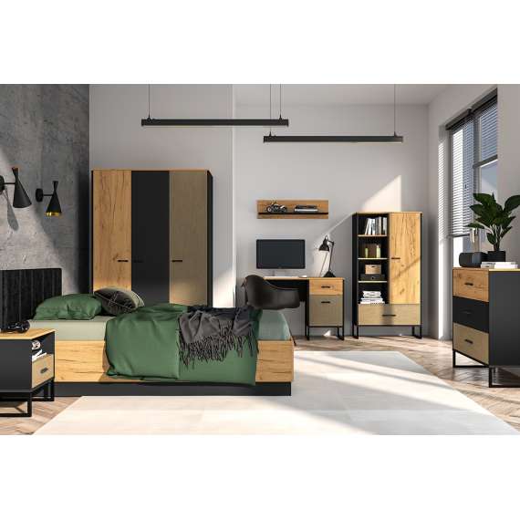 Seng Colt 120x200 cm - eik craft gold - svart matt - oppbevaringsplass