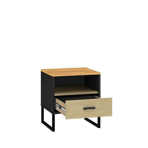 Nattbord Colt 45x50 cm - eik craft gold - svart matt - steel