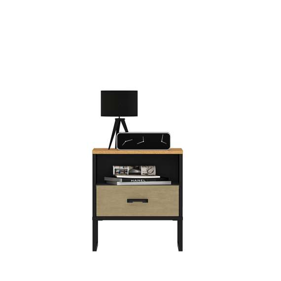 Nattbord Colt 45x50 cm - eik craft gold - svart matt - steel