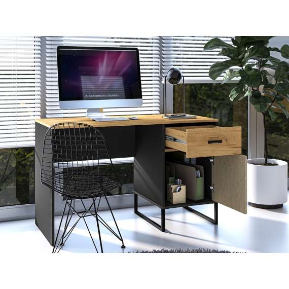 Skrivebord Colt 120x75 cm - eik craft gold - svart matt - steel