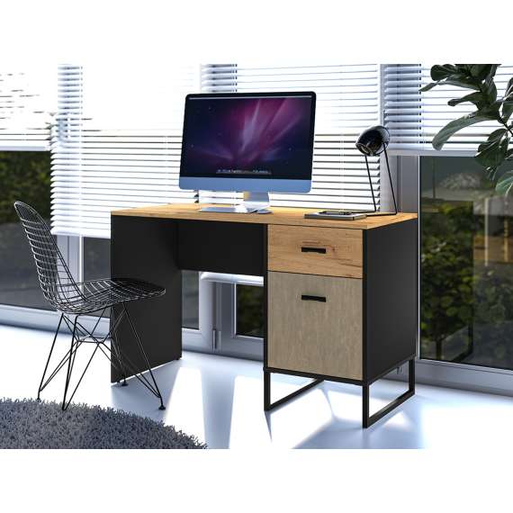 Skrivebord Colt 120x75 cm - eik craft gold - svart matt - steel