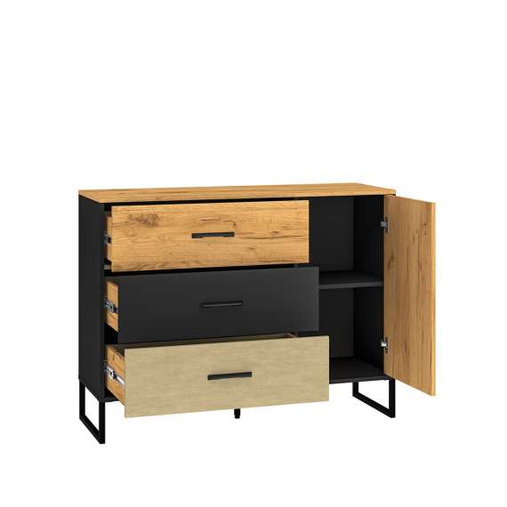 Kommode Colt 120x90 cm - eik craft gold - svart matt - steel