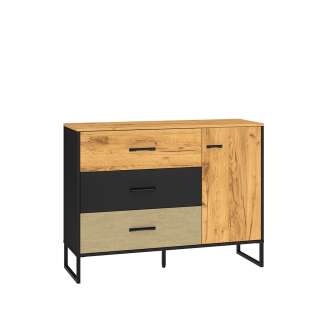 Kommode Colt 120x90 cm - eik craft gold - svart matt - steel