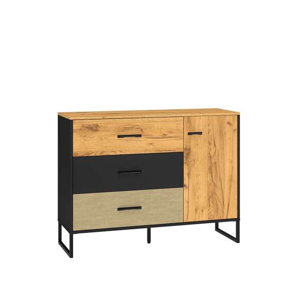 Kommode Colt 120x90 cm - eik craft gold - svart matt - steel