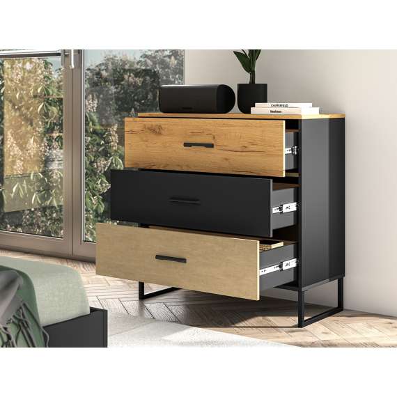 Kommode Colt 92x90 cm - eik craft gold - svart matt - steel