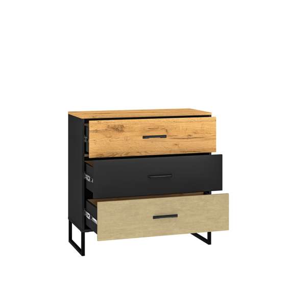 Kommode Colt 92x90 cm - eik craft gold - svart matt - steel