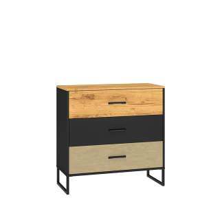 Kommode Colt 92x90 cm - eik craft gold - svart matt - steel