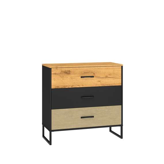 Kommode Colt 92x90 cm - eik craft gold - svart matt - steel