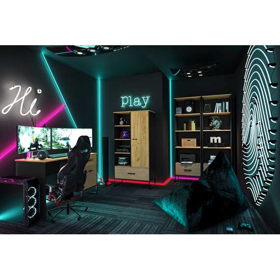 Reol Colt 80x157 cm - eik craft gold - svart matt - steel