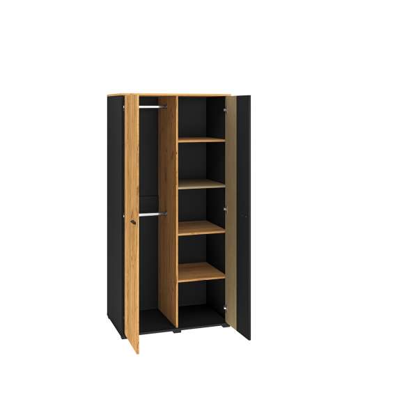 Garderobeskap Colt 92x190 cm - eik craft gold - svart matt - steel