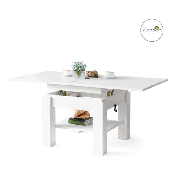 Sofabord CLEO - 75-150x75 cm - hvit matt - hev/senk