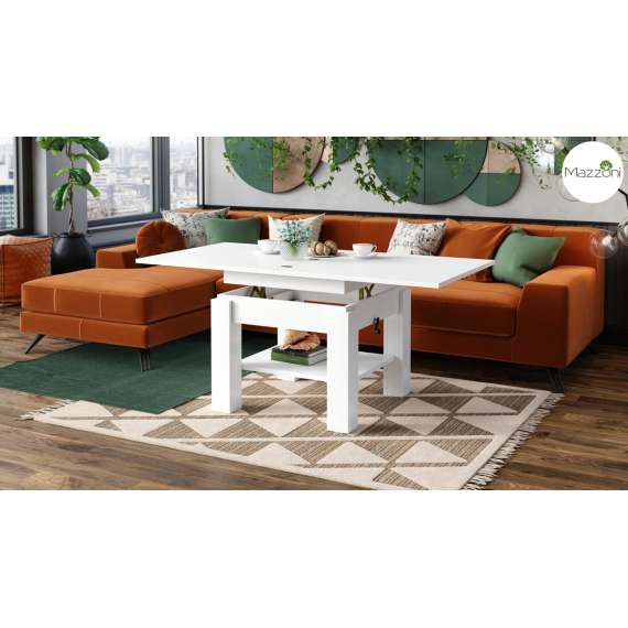 Sofabord CLEO - 75-150x75 cm - hvit matt - hev/senk