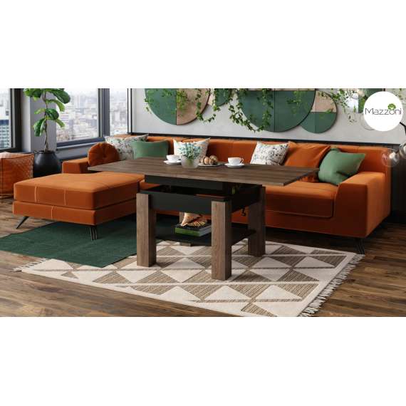 Sofabord CLEO - 75-150x75 cm - eik brun - svart matt - hev/senk