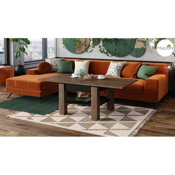 Sofabord CLEO - 75-150x75 cm - eik brun - svart matt - hev/senk