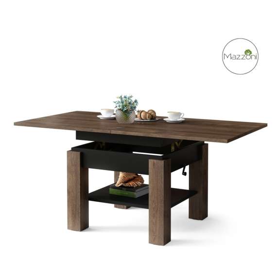 Sofabord CLEO - 75-150x75 cm - eik brun - svart matt - hev/senk