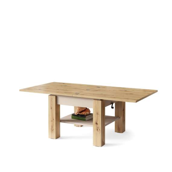 Sofabord CLEO - 75-150x75 cm - eik artisan - champagne beige - hev/senk