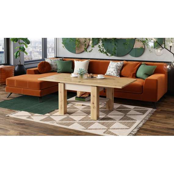 Sofabord CLEO - 75-150x75 cm - eik artisan - champagne beige - hev/senk