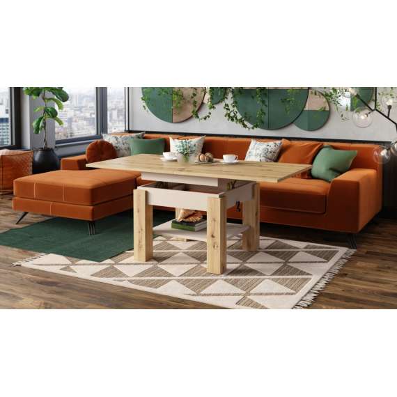 Sofabord CLEO - 75-150x75 cm - eik artisan - champagne beige - hev/senk