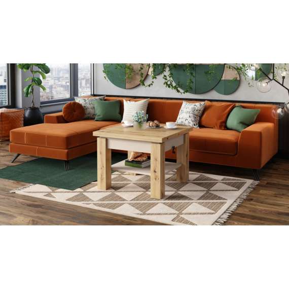 Sofabord CLEO - 75-150x75 cm - eik artisan - champagne beige - hev/senk