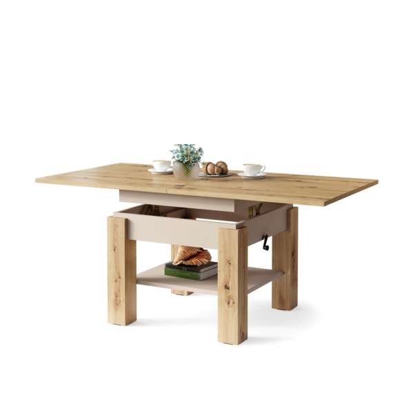 Sofabord CLEO - 75-150x75 cm - eik artisan - champagne beige - hev/senk