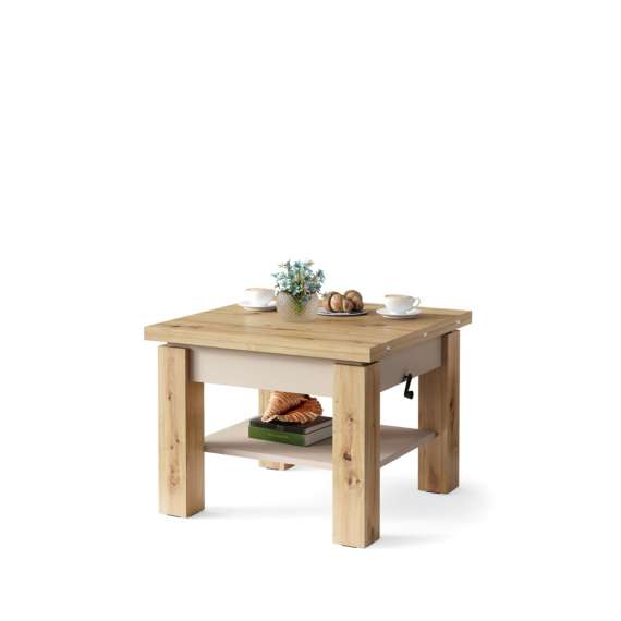 Sofabord CLEO - 75-150x75 cm - eik artisan - champagne beige - hev/senk